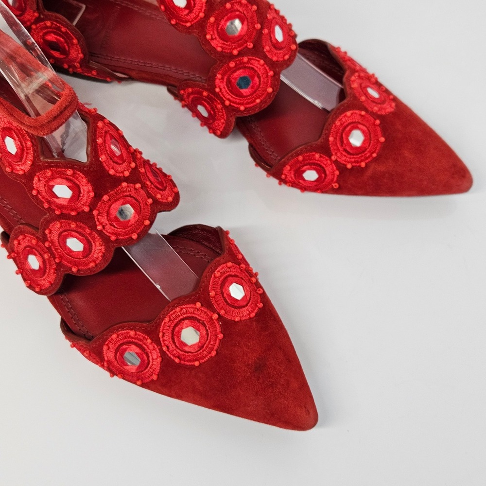 Tory Burch Yasmin D'Orsay Red‎ Suede Flat Size 5 - Picture 8 of 14